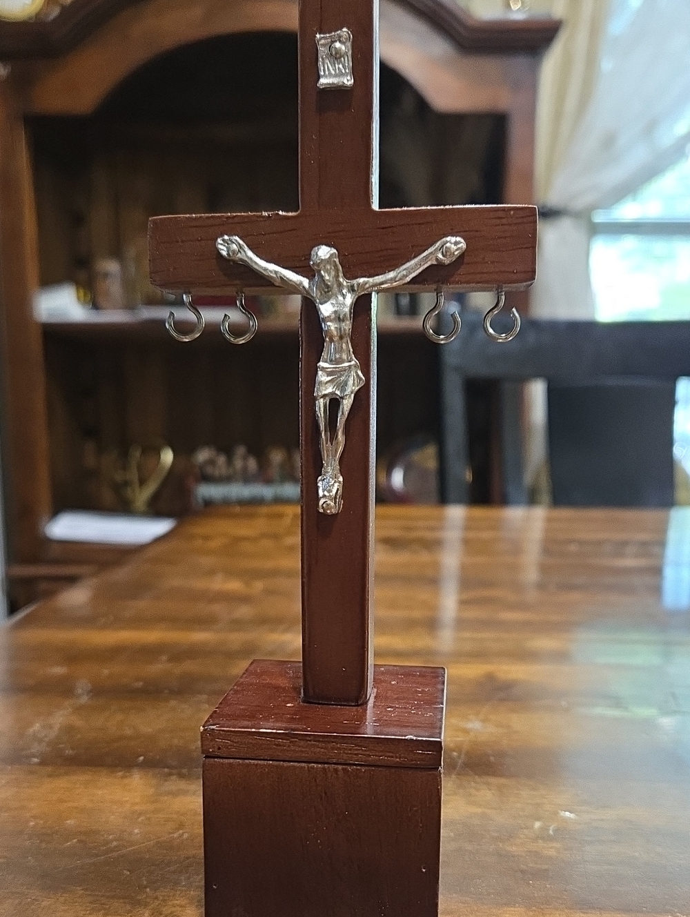 Wooden Crucifix Stand And Saints Medals